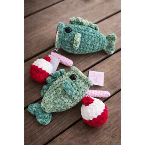 Crochet Bass Fish Plushie with Bobber & Worm