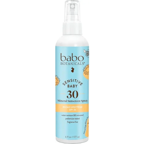 Babo Botanicals Sensitive Baby Mineral Sunscreen Spray SPF30 - Natural Zinc Oxide - Non-Aerosol – Face & Body - Fragrance-Free - Water Resistant - For Babies & Kids - Various Versions