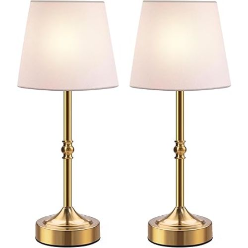 2 Pack Rechargeable Cordless Table Lamp, 5000mAh Battery Operated Lamps, Wireless 3-Level Dimmable Touch Lamp, Portable Night Bedside Brass Lamp, Desk Light for Patio Restaurant Dinnin (Gold)