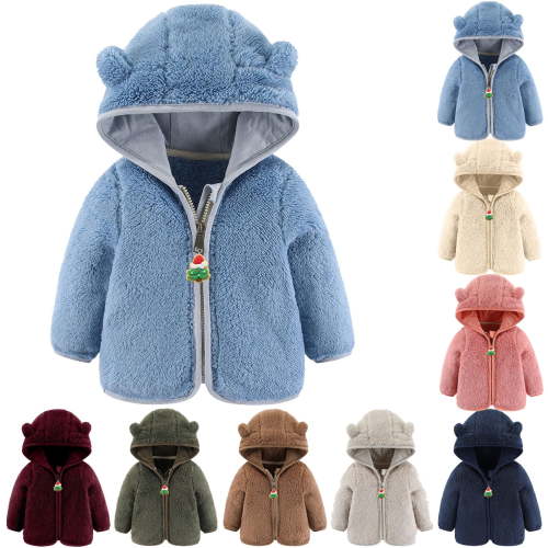 ZyeKqe Toddler Baby Boys Girls Hoodies Jackets Fall Winter Zipper Thick Warm Hooded Coat Infant Cute Ear Solid Outwear