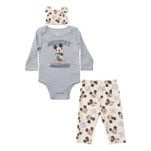 Magic Threadz Disney Clothes Baby Boys Bodysuit, Pants & Hat 3-Piece Outfit – Mickey, Pooh, Stitch, Cars, & Spiderman (0–9M)