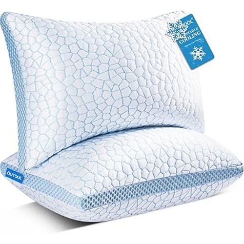 QUTOOL Enhanced Cooling Pillows for Sleeping, Shredded Memory Foam Pillows 2 Pack, Bed Pillows King Size Set of 2, Support Yet Soft Pillow for Side, Back Sleepers