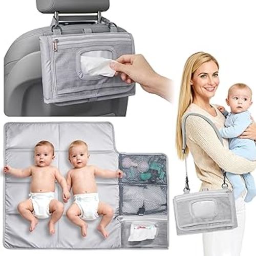 Large Portable Diaper Changing Pad - Waterproof Foldable Baby Travel Changing Mat with Storage Pockets & Wipes Bag, Lightweight, One-Hand Fold, Crossbody Strap for Parents,Infant Travel Station Kit