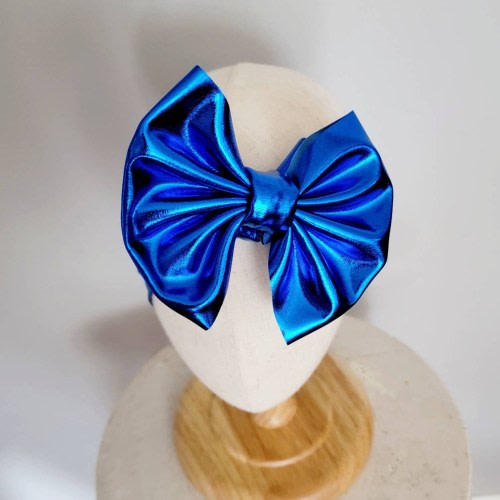 Royal Blue Metallic Knit Hair Bow - Headwrap - Clip - Pigtail Bows - Head - Shiny - Trendy - Pleather - Birthday - Kentucky - Primary