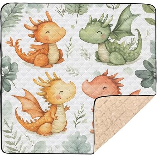 Cute Dragons Baby Play Mat 50x50 Inch One-Piece Soft Crawling Mat Waterproof Playmat with Non-Slip Bottom for Babies, Toddlers, and Infants