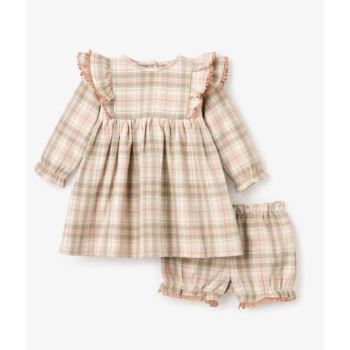 Plaid Ruffle Shoulder Dress & Bloomer Set