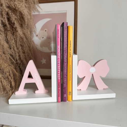 Personalized Baby book ends Pastel Pink Bow, Bookend for Kids Room, Baby girl Nursery Decor, Bedroom Book stands, First initial name letter