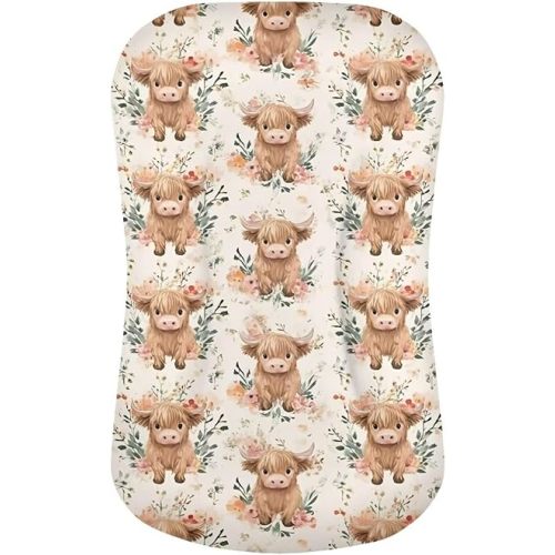Cute Baby Crib Sheet Soft and Breathable Crib Mattress Protector for Standard Playard Bed Sheet for Boys Girls Infant Newborn, Highland Cattle Flower