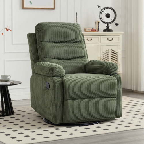 GAOHAPY Rocking Recliner Chair,Modern Swivel Glider Recliner Chair,Corduroy Fabric Upholstery Recliner,Manual Reclining Sofa Chair for Living Room,Office,Apartment,Green