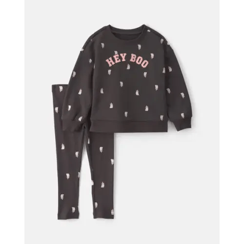 Baby Girl 'Hey Boo' Ghost French Terry Long-Sleeve Top & Pant Set - Black | Carter's