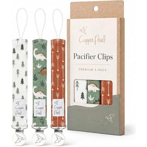 Copper Pearl Pacifier Clip 3-Pack, Premium Knit Binky Clips for Baby Girls and Boys, Baby Pacifier Holders for No More Floor Drops, Atwood