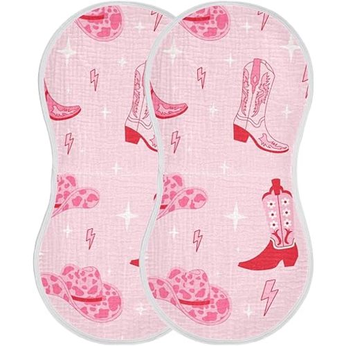 Pinks Western Cowgirl Boots Burp Cloths Baby Boys Girls Absorbent Soft Cotton Burping Cloths Rags 2 Pack