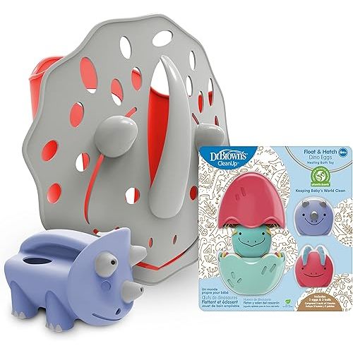 Dr. Brown's CleanUp Dino-Scoop Baby Bath Toy Organizer, Float & Hatch Dino Nesting Egg Toys, and Pour & Roar Watering Can, BPA Free, Certified Plastic Neutral, 6m+