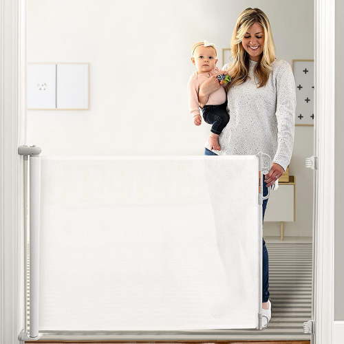 Momcozy Retractable Baby Gate for Stairs, Doorways & Hallways, 41" Tall, Extends up to 71" Wide, Wipeable Breathable Material