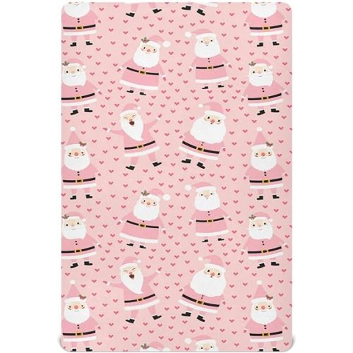 Christmas Pink Santa Crib Sheets Soft Breathable Fitted Baby Crib Sheets Mattress Cover for Girl Boys, 52" x 28" x 9"