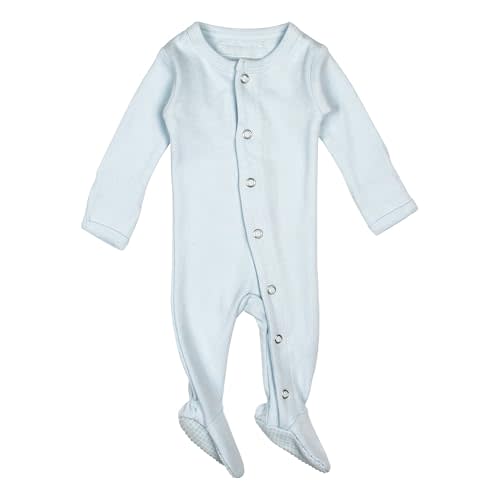 L'ovedbaby Unisex Baby Organic Cotton Snap Footie, GOTS Certified, Long Sleeve Sleep Play Footed Pajamas, Mitten Cuffs Grips