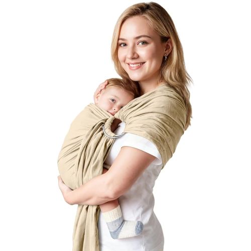 Baby Wrap Ring Sling 7-35 lbs, Baby Sling Carrier for Newborn, Toddler, Infant Holder, Lightweight Baby Carrier Wraps, Cream