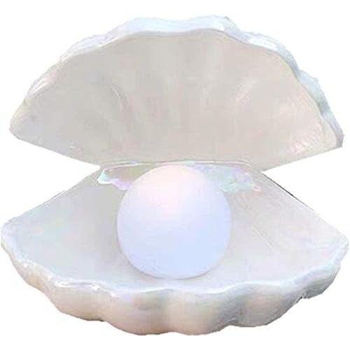 BinaryABC Shell Pearl Night Light,Ceramic LED Tabletop Lamp(White)