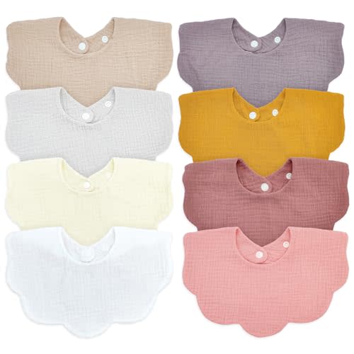 DOSMINE Baby Bibs Muslin Bibs 8 Pack for Drooling and Teething for Unisex Girls Boys