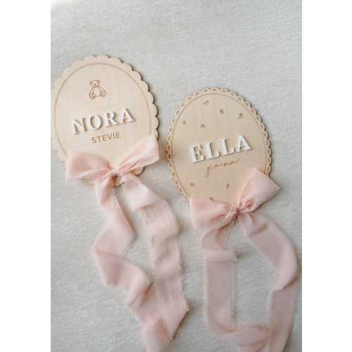 Newborn Birth Announcement Sign: Wooden Hospital Keepsake with Bow for Baby Girl