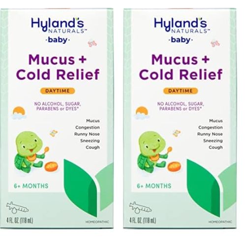 Hyland's Naturals Baby Mucus and Cold Relief, Daytime Baby Cold Medicine, Infant Cold and Cough Remedy, Decongestant, 4 Fluid Ounce (Pack of 2)
