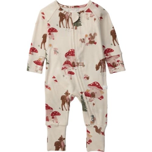 Forest Print Fitted One-Piece Zip Pajamas, 6-12M