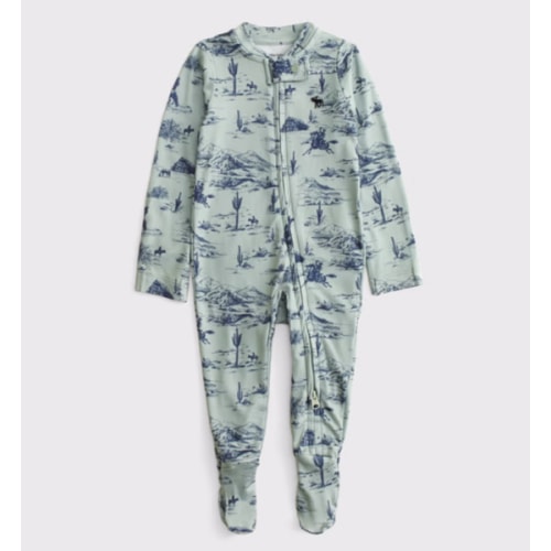 Sea gray pattern - baby essential icon footed one-piece