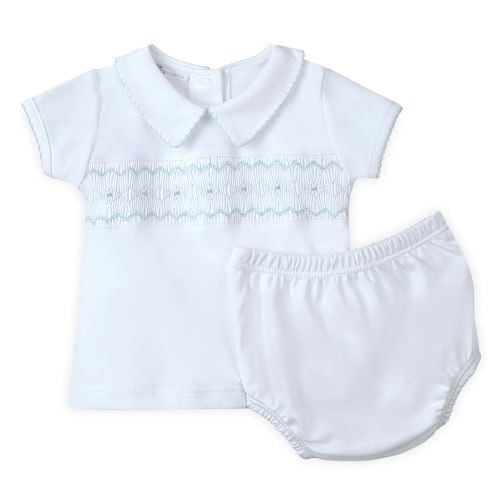 Landon's Classics Smocked Short Sleeve Diaper Cover Set - Light Blue