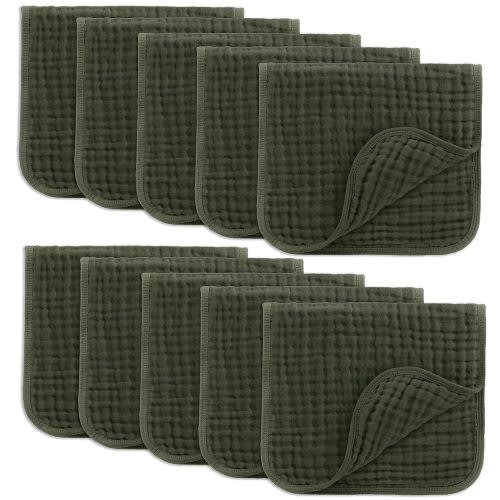 Comfy Cubs Muslin Burp Cloths (10 Pack) - Kelp