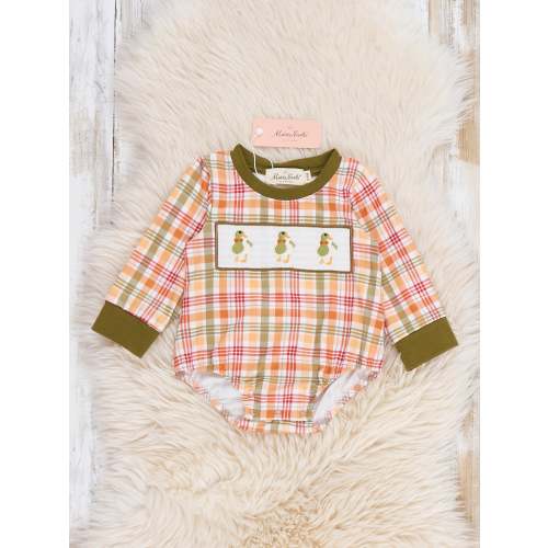 Mallard Duck Embroidered Plaid Romper