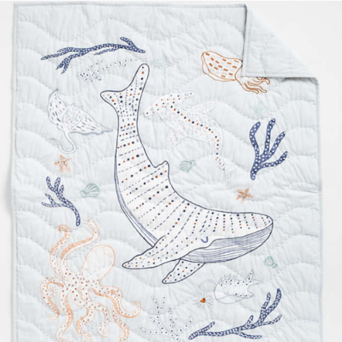 Aquatic Life Organic Cotton Baby Crib Quilt