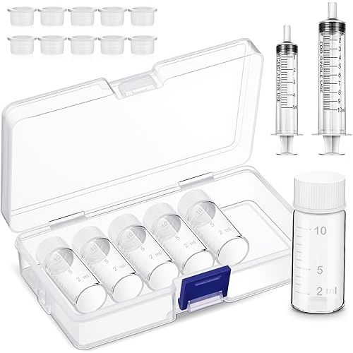Baderke 6 Pcs Liquid Medicine Travel Container Scale Glass Bottles, Single Dose Medicine Bottles Dispenser with Leak-proof Plug and 5ml&10ml Plastic Syringe Travel Essentials Accessories(10 ml)