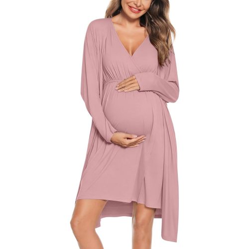 SWOMOG Women Maternity Nursing Gown and Robe Set 3 in 1 Labor Delivery Nursing Nightgown for Breastfeeding Hospital Bathrobe