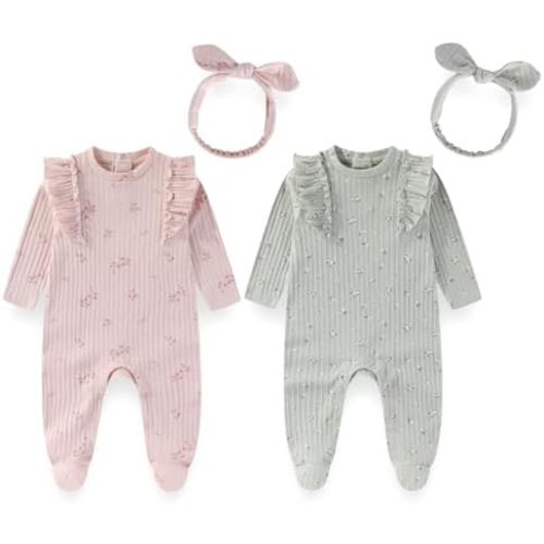 Unisex Baby Boy Girl Footies Sets Cotton Long Sleeve Infant Rompers 0-12Months Babies' Outfits