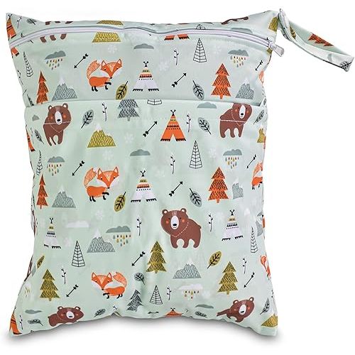 Wet Dry Bag, Wet Bag Baby Diaper Bag Organizer Pouches with Two Zippered Pockets, Cute Waterproof Reusable Wet Bags for Travel, Beach, Pool, Stroller, Diapers, Baby Cloth, Wet Swimsuits