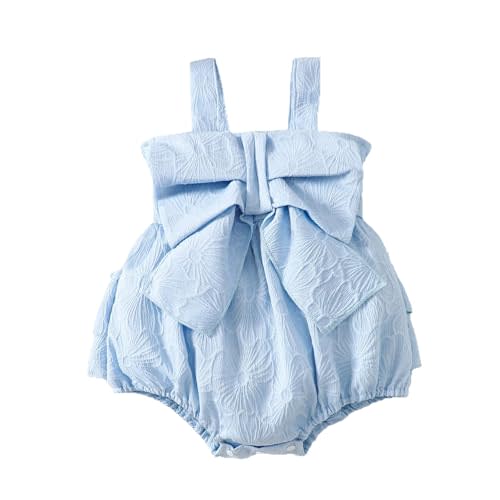 Infant Baby Girl Sleeveless Bubble Romper Bow Dress Floral Texture Bodysuit Spring Summer Outfit