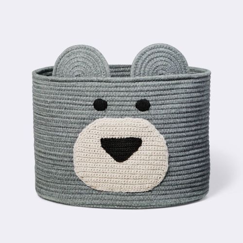 Decorative Basket - Cloud Island™ XL Coiled Bear Face Gray: Cotton, Round
