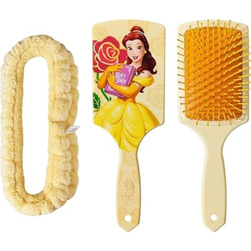 LUV HER Kids Hair Brush & Spa Headband Set for Girls - Features Disney Bella from Beauty & Beast - Fun Grooming Kit for Detangling, Styling & Skincare - Soft & Stretchy One Size, Ages 3+