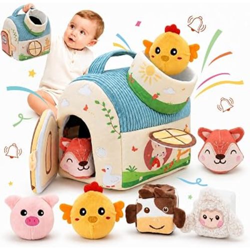 Baby Sensory Toys 6-12 Months Soft Rattle Plush Barn Animal Baby Boy Gifts