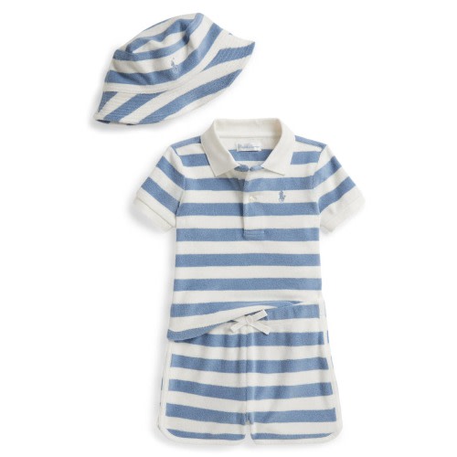Stripe Terry Polo, Shorts & Hat Set