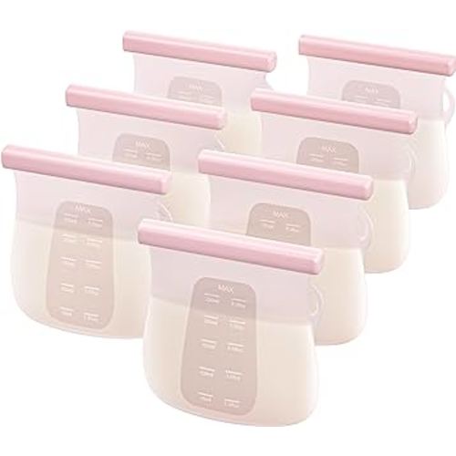 JellyRuru 7 PCS Reusable Breast Milk Storage Bags, 8.5oz 250ml LFGB Standard Silicone Breastmilk Freezer Storage Container, Leak-Proof & Self-Standing Milk Bags, Baby Food Bags