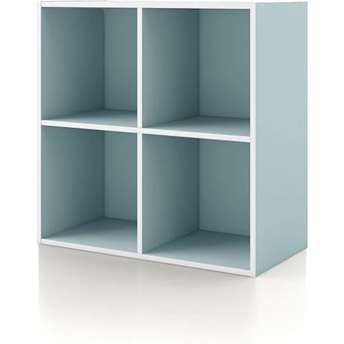 Homes: Inside + Out Apexa 4-Cube Storage Organizer Shelves, Stackable Wood Bookcase Fits Cubby Bins for Organization, Dorm Teen Room Decor & Home Office, Light Blue