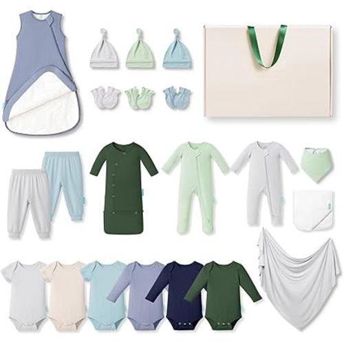 PurComfy Bamboo Newborn Clothes Gift Set: 21-Piece Baby Boy Layette Set, Infant Clothes Essentials — Everything Premium Set