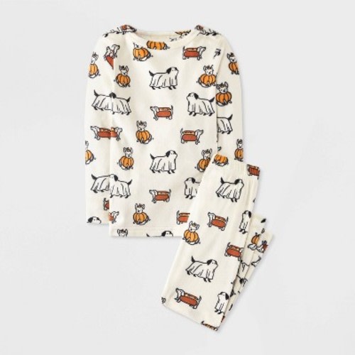 Baby 2pc Halloween Dogs Long Sleeve Snug Fit Snuggly Soft Pajamas - Cat & Jack™ Cream 12M