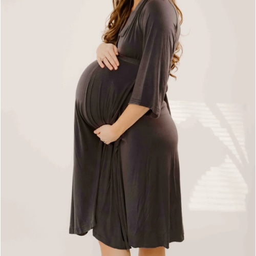 Lila Labor & Postpartum Gown in Charcoal Grey