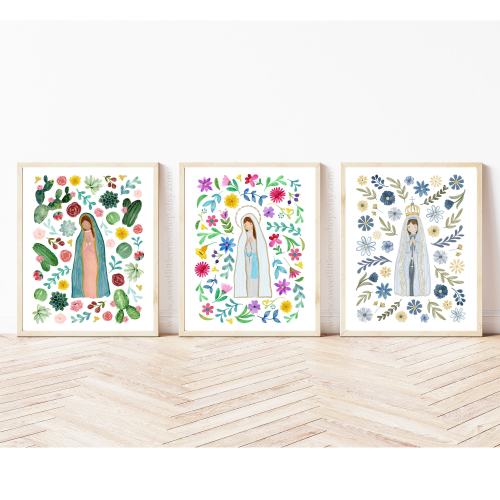 Set of 3 Lourdes Fatima Guadalupe Printables Our Lady Printable Set Catholic Decor Catholic Prints Catholic Print Fatima Guadalupe Lourdes