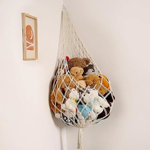 Novel Amdermi Stuffed Animal Hammock Corner Hanging Net for Stuff Aniaml Storage Macrame Toy Display Plush Toy Holder-Perfect for The Tiny Space Walls (cream, XXL)