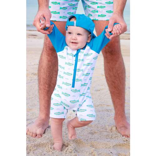 Long Sleeve Rash Guard Swim Romper Shortie | Tiny Trout
