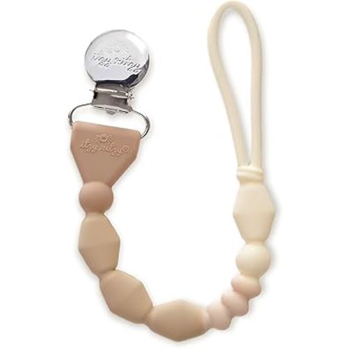 Itzy Ritzy Silicone Pacifier Clip; 100% Food Grade Silicone Pacifier Strap with Clip Keeps Pacifiers, Teethers & Small Toys in Place; Features One-Piece Design & Cord (Toast Ombre)