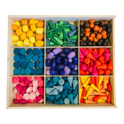 324 Pcs Mandala Loose Parts with Wooden Tray — Open-Ended Play Set